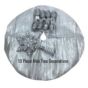 Silver Mini Tree Skirt Clip On Birds Ornaments Snowflake Tree Topper -10 Piece